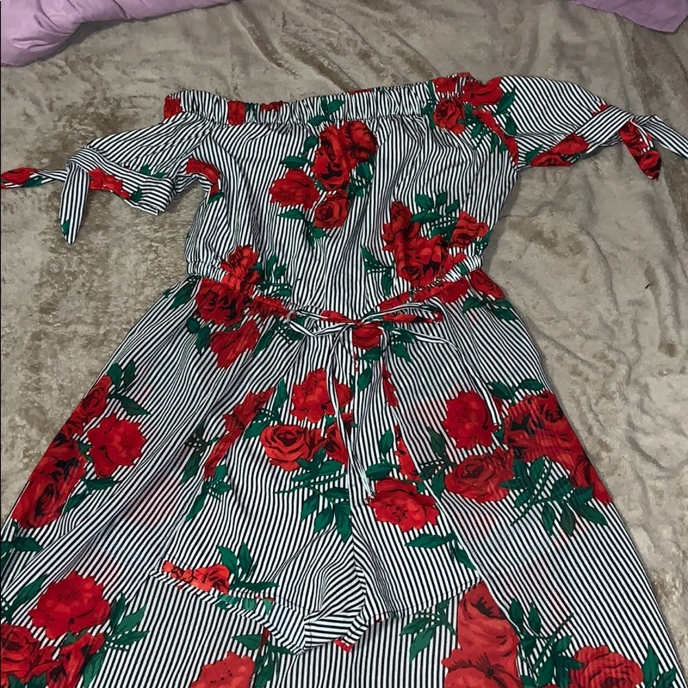 off the shoulder romper w/long tail